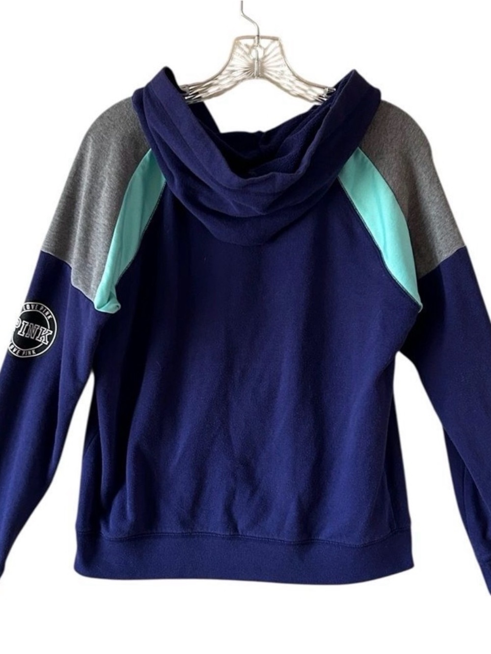 PINK Victoria's Secret Navy Zip-Up Hoodie with Mint & Gray Accents - Picture 4 of 4